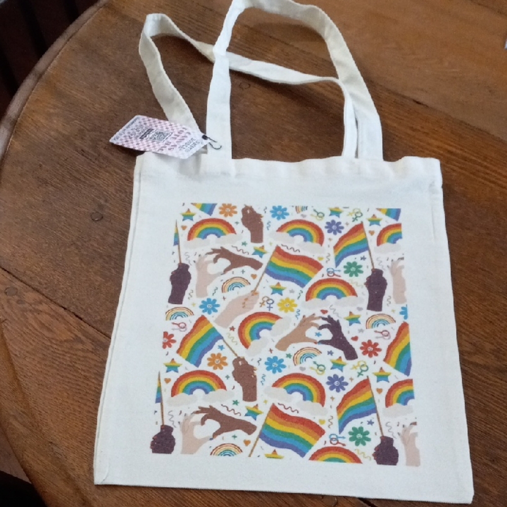 Daisy Doodle Rainbow Canvas Tote